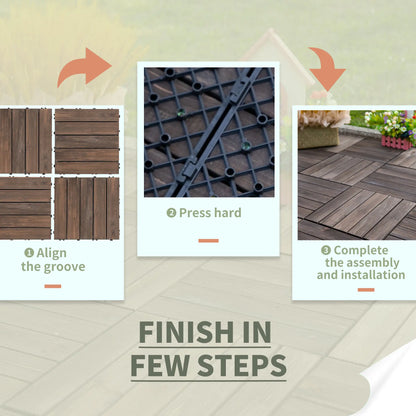27 Pcs Wood Interlocking Deck Tiles, 12 x 12in, Black Deck Tiles at Gallery Canada