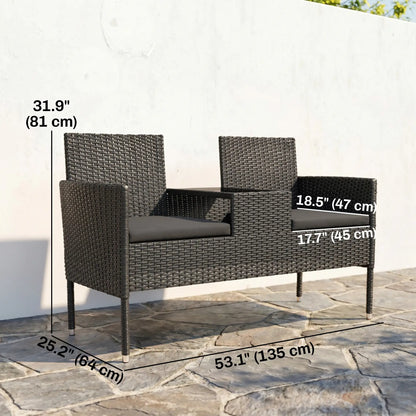 PE Rattan Loveseat with Cushion, Mid-Table, Black Patio Chairs at Gallery Canada