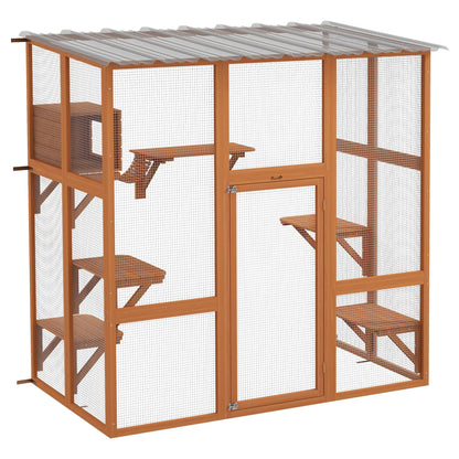 Outdoor Cat Enclosure, Window Box, Weatherproof Roof, Bridge, Resting Box, Platforms, for 2 Kittens, Orange Outdoor Cat Enclosures at Gallery Canada