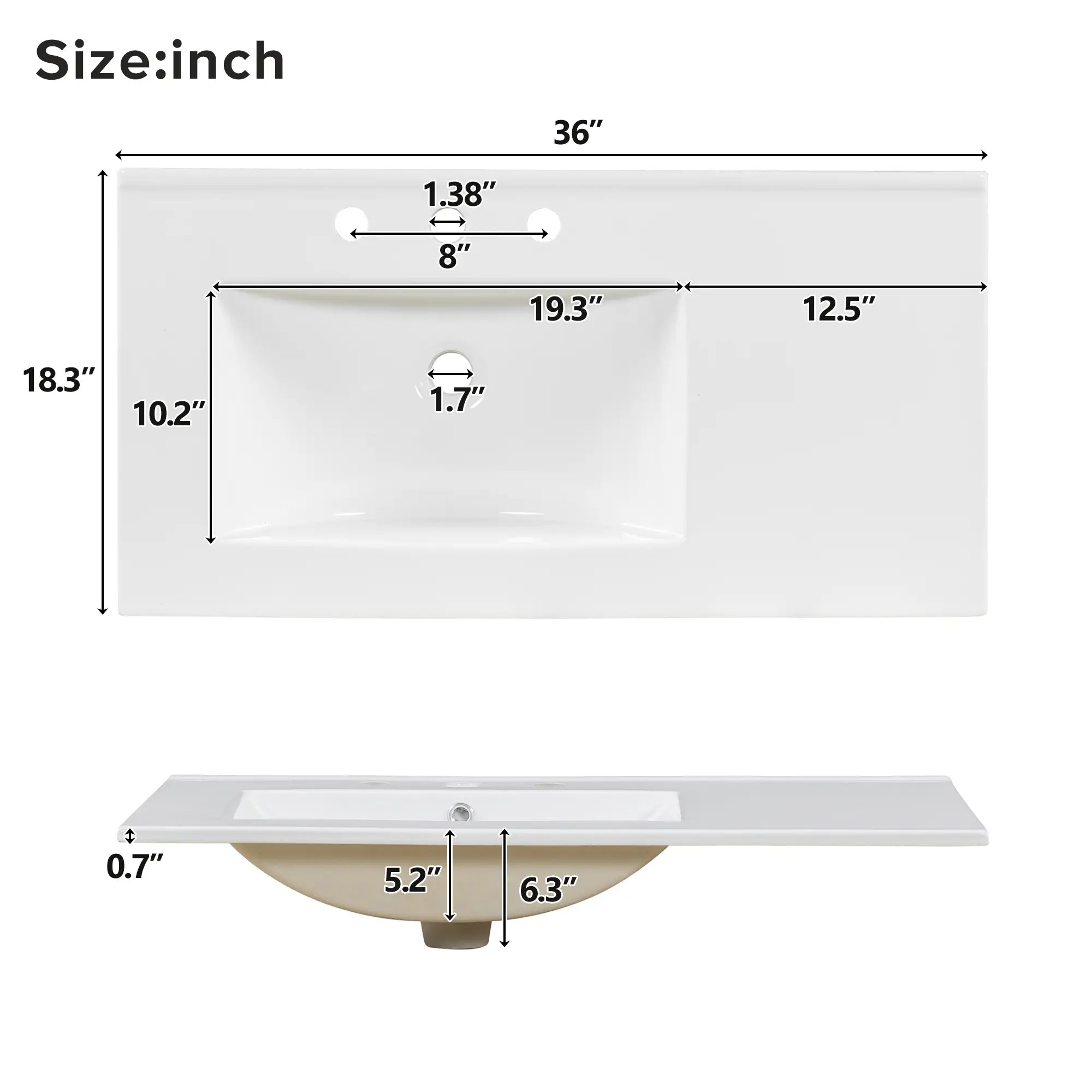 Bathroom Vanity, Ceramic Sink, Soft-Close Doors, 36