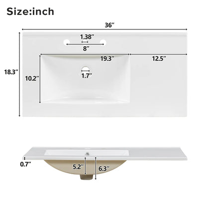 Bathroom Vanity, Ceramic Sink, Soft-Close Doors, 36" L x 18.5" W x 34" H, White Sink Cabinets at Gallery Canada