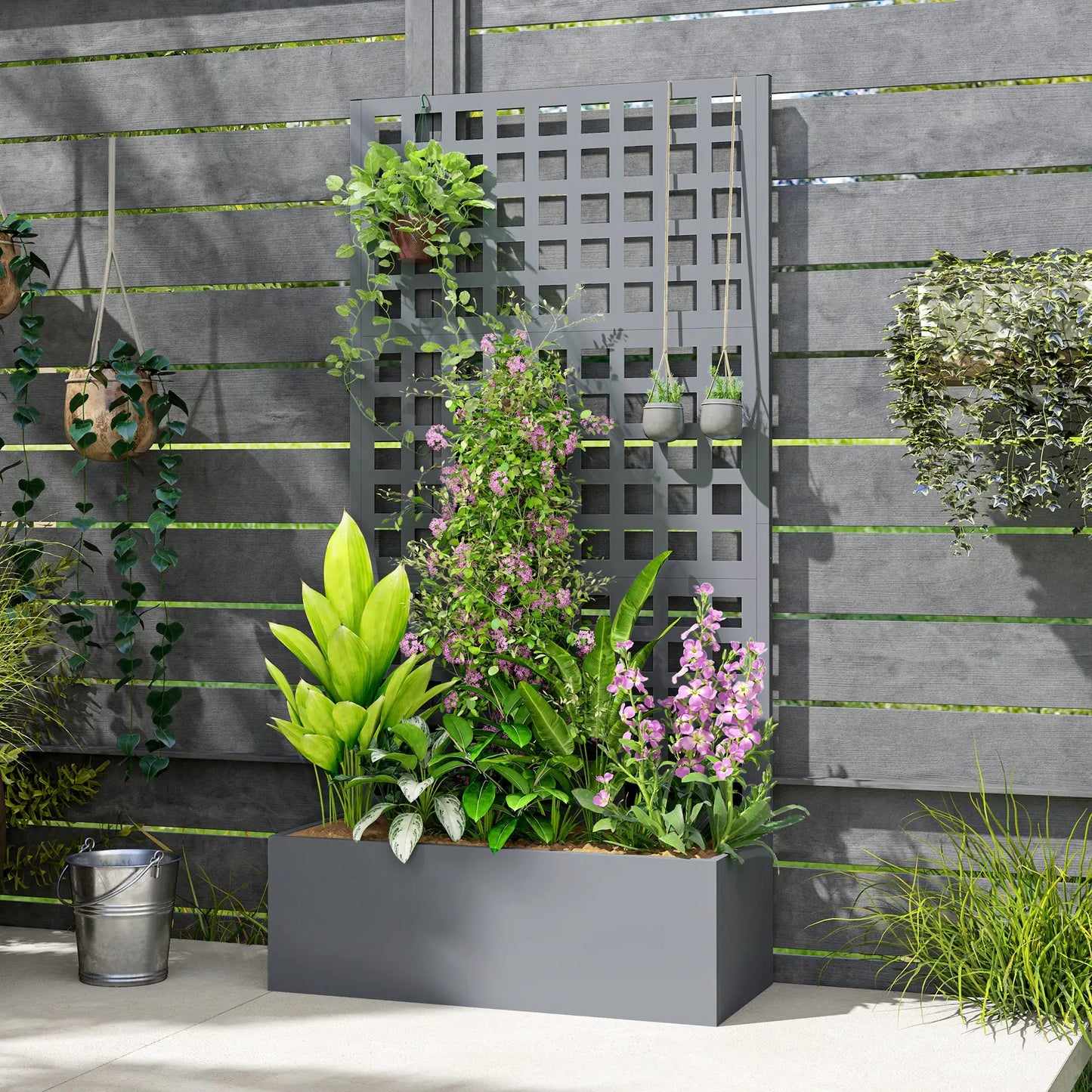 Galvanized Raised Garden Bed Planter Box, 35"x16"x70" Grey Wood Effect, Grey