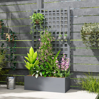 Galvanized Raised Garden Bed Planter Box, 35"x16"x70" Grey Wood Effect, Grey