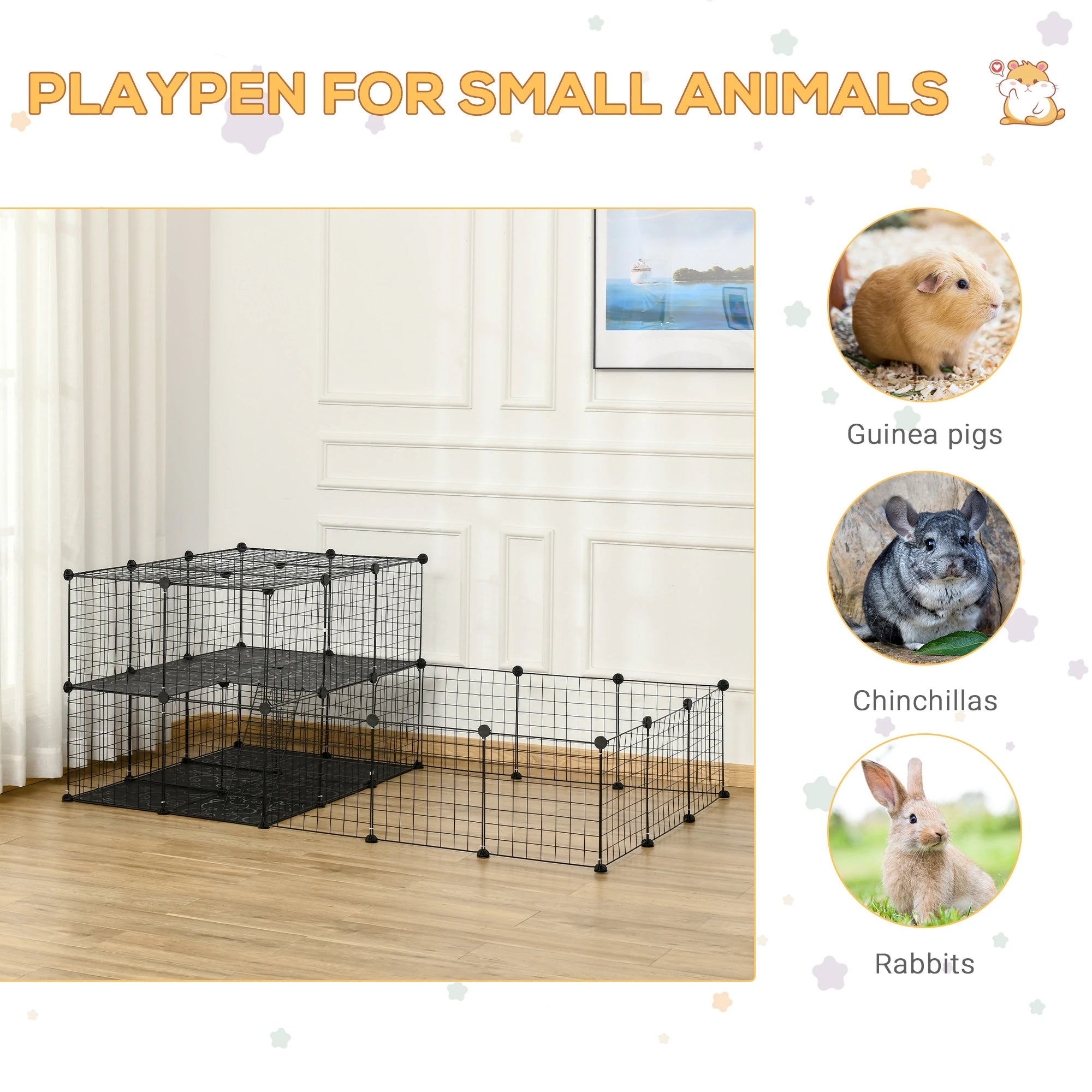Small Animal Cage with Door, Guinea Pig Playpen, 68.9
