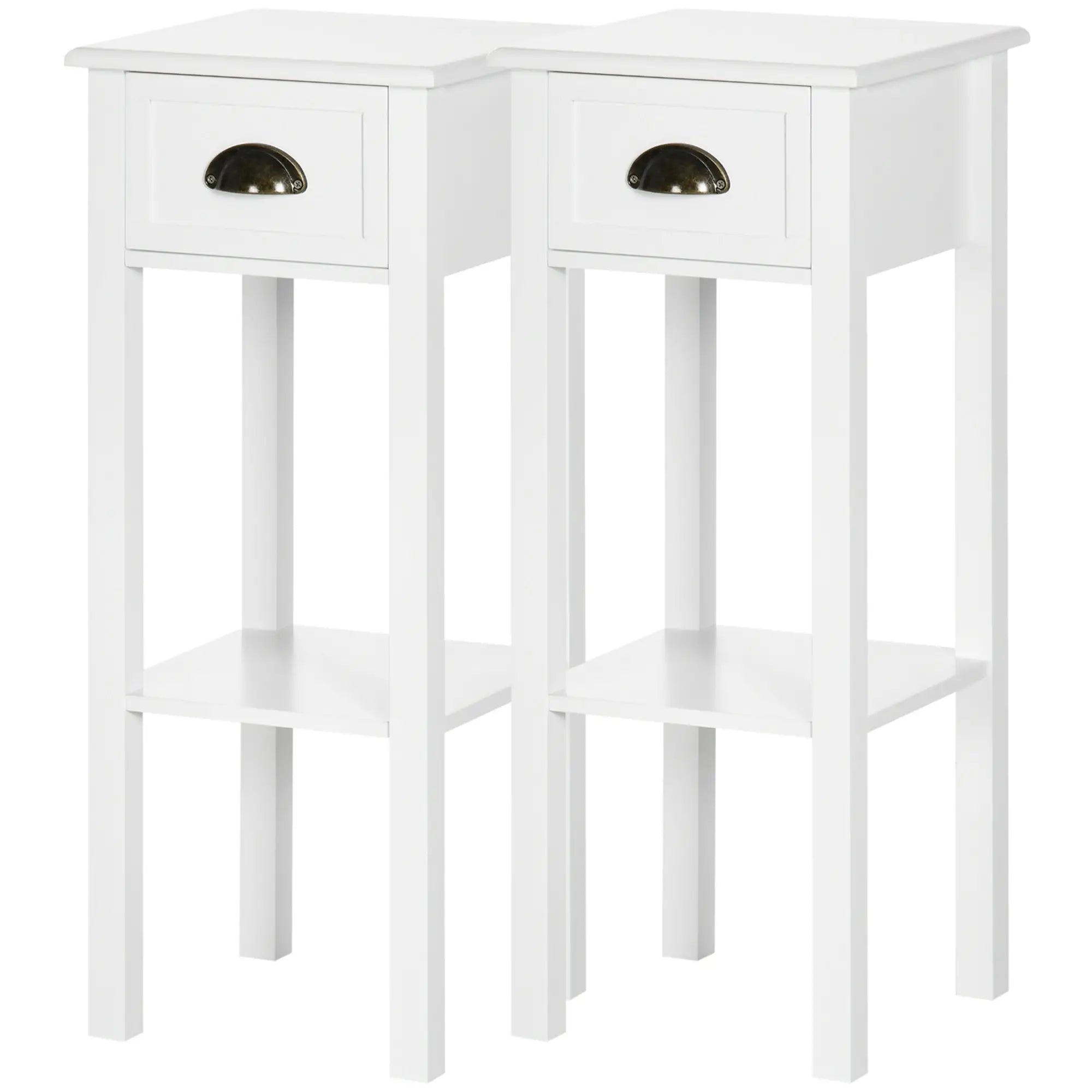 2 Tier Side Table, Set of 2, Narrow Tall End Table with Drawer, White Side Tables at Gallery Canada