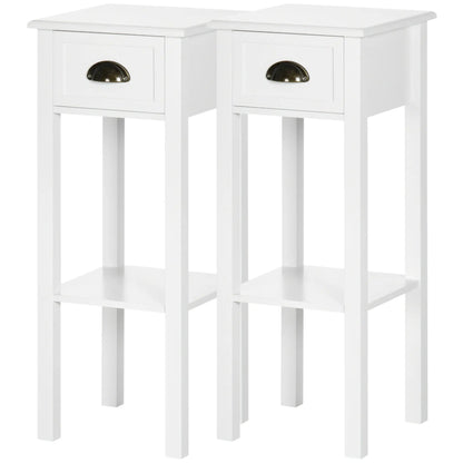 2 Tier Side Table, Set of 2, Narrow Tall End Table with Drawer, White Side Tables at Gallery Canada