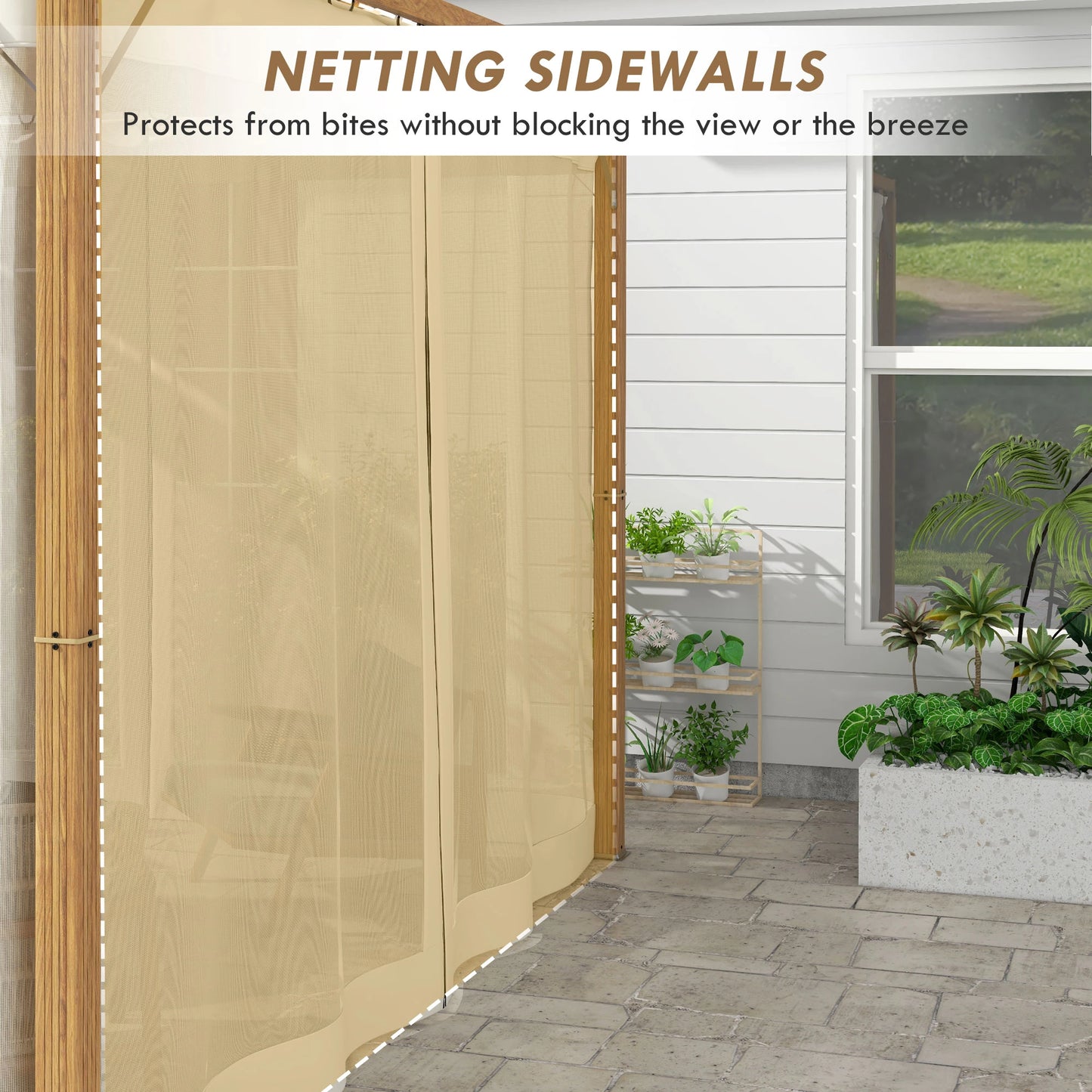 10 x 10 ft Retractable Pergola, Garden Gazebo with Netting, Natural Pergolas at Gallery Canada