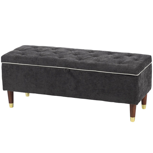 Upholstered Storage Ottoman Bench, 264 LBS Capacity, Dark Grey