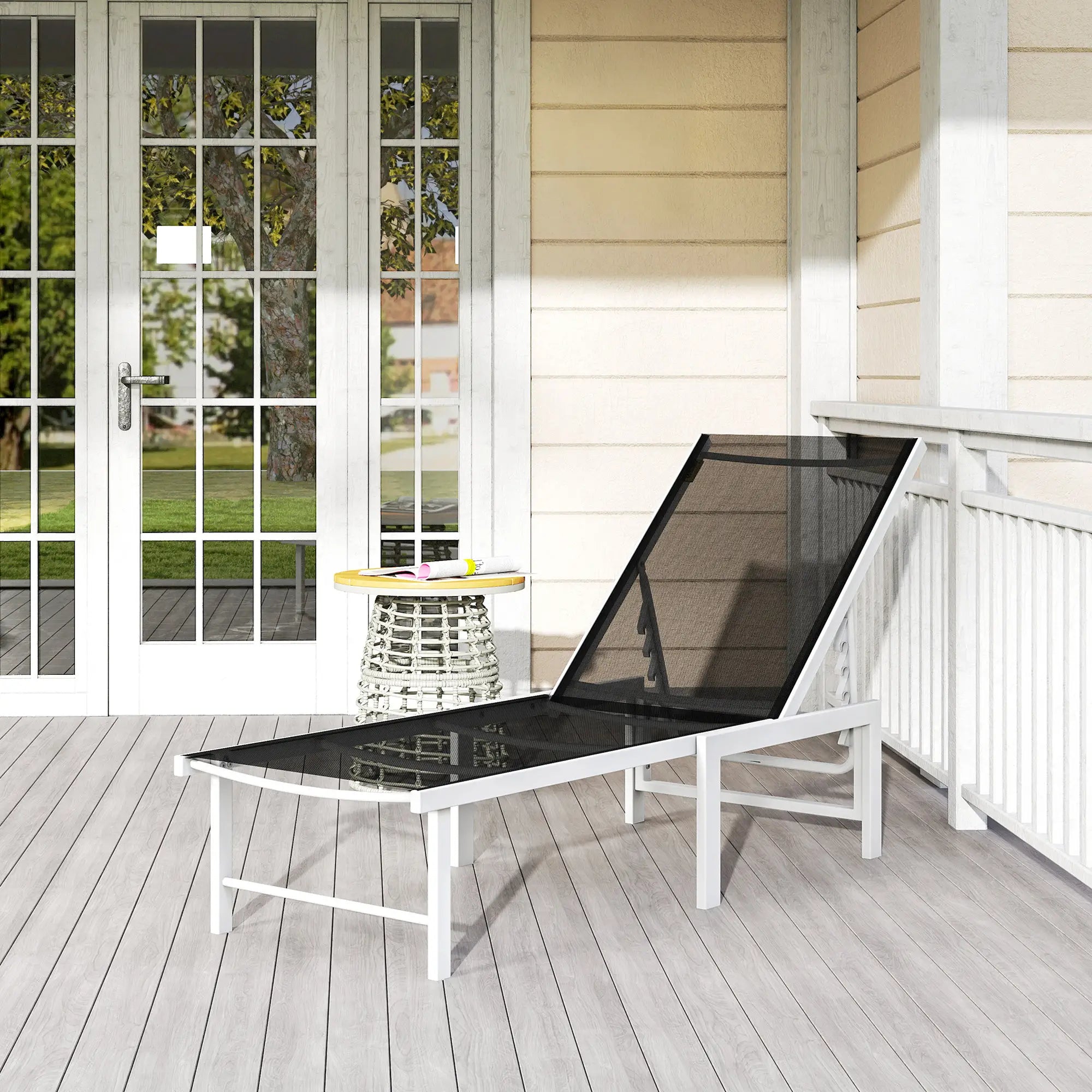 5-Position Reclining Outdoor Chaise Lounge, Mesh Seat, Black Lounger Chairs at Gallery Canada