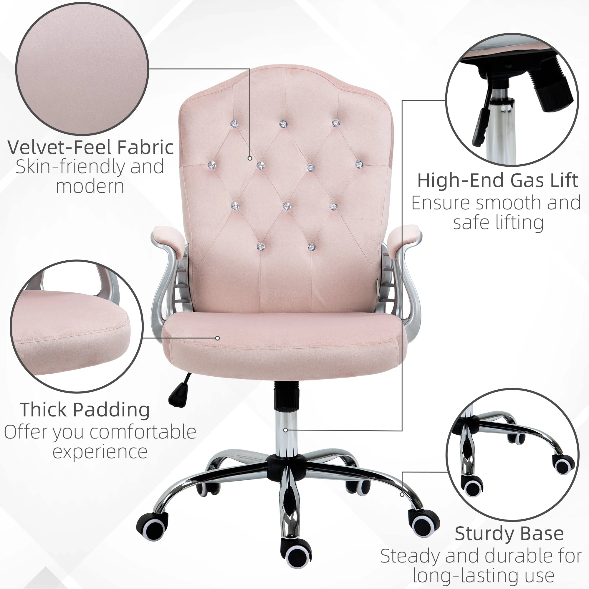 Velvet Office Chair, Button Tufted Desk Chair, Swivel Wheels, Adjustable Height, Pink Executive & Manager Chairs at Gallery Canada