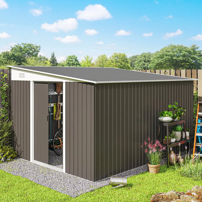 11' x 9' Steel Garden Storage Shed, Outdoor Metal Tool House, Grey Sheds at Gallery Canada