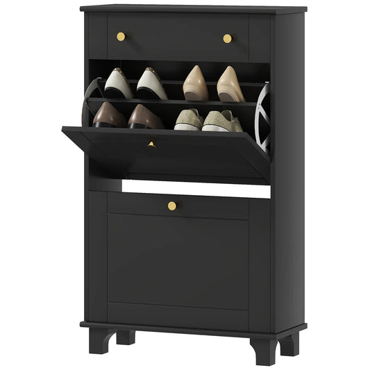 Slim Shoe Storage, 2 Flip Drawers, Adjustable Shelves, 8 Pair, Black Shoe Storage Cabinets & Racks Black at Gallery Canada