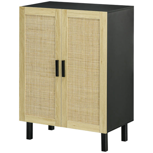 Boho Sideboard, Buffet Cabinet with Storage, 2 Rattan Doors, Black Storage Cabinets Black, Natural at Gallery Canada