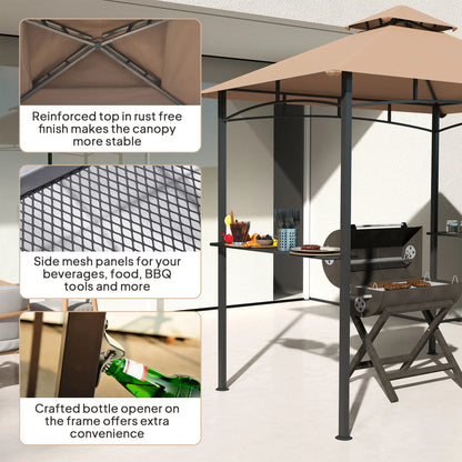 8' x 5' BBQ Grill Gazebo Tent, Double Tiered Canopy, Outdoor Sun Shade, Khaki BBQ Grill Gazebos at Gallery Canada