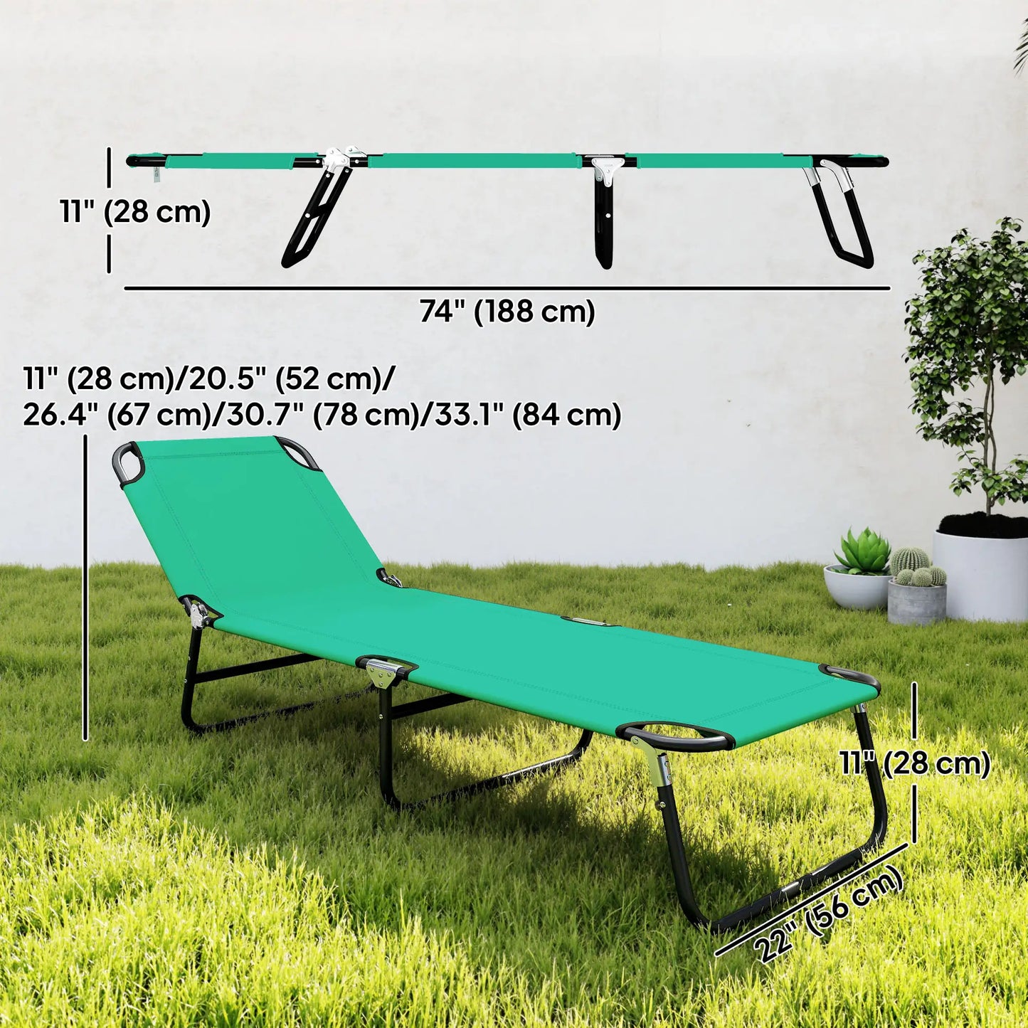 Outdoor Folding Lounge Chair, Reclining Back, Breathable Mesh, Green Lounger Chairs at Gallery Canada