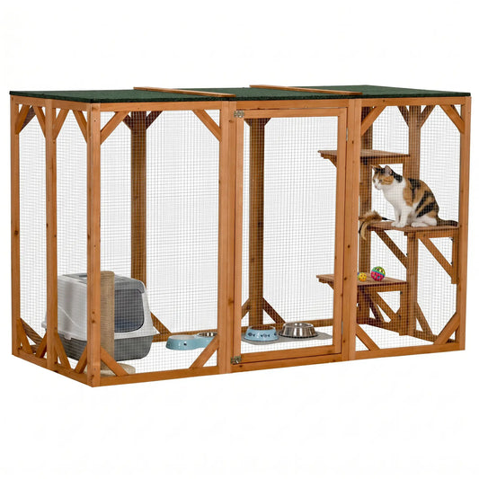 Indoor Outdoor Cat Cage, Pet House for Rabbit Kitten, Small Animal Hutch with Waterproof Roof, Multi-Level Platforms, Lock, Orange Outdoor Cat Enclosures Orange at Gallery Canada