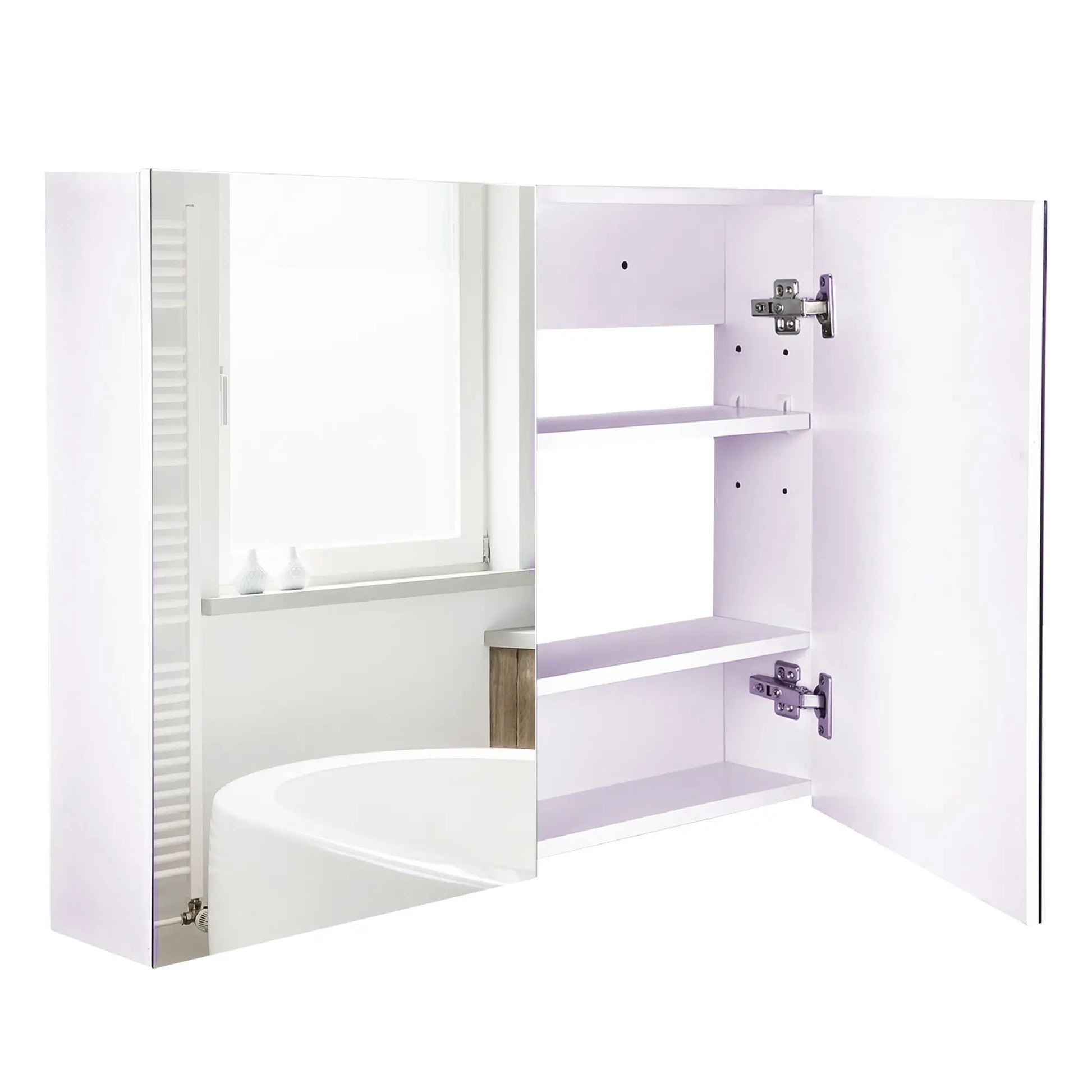 Wall-Mounted Bathroom Mirror Cabinet, Double Doors, Adjustable Shelf, Lilac Mirror Medicine Cabinets at Gallery Canada