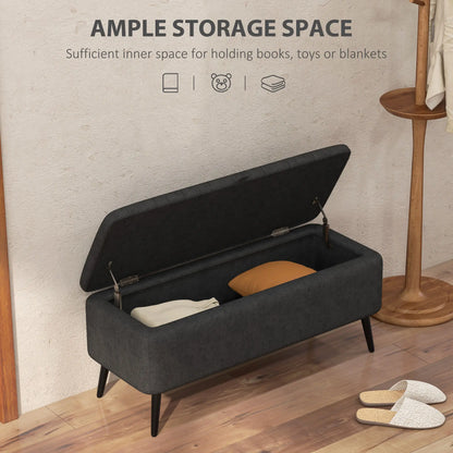 40" Ottoman with Storage, Linen Upholstered Bench, Dark Grey Storage Ottomans & Benches at Gallery Canada