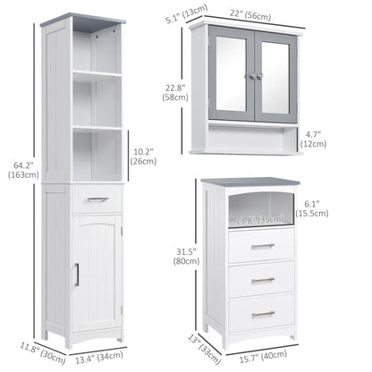 3-Piece Bathroom Set, Tall and Small Cabinets, Wall Mount Mirror, White Storage Cabinets at Gallery Canada