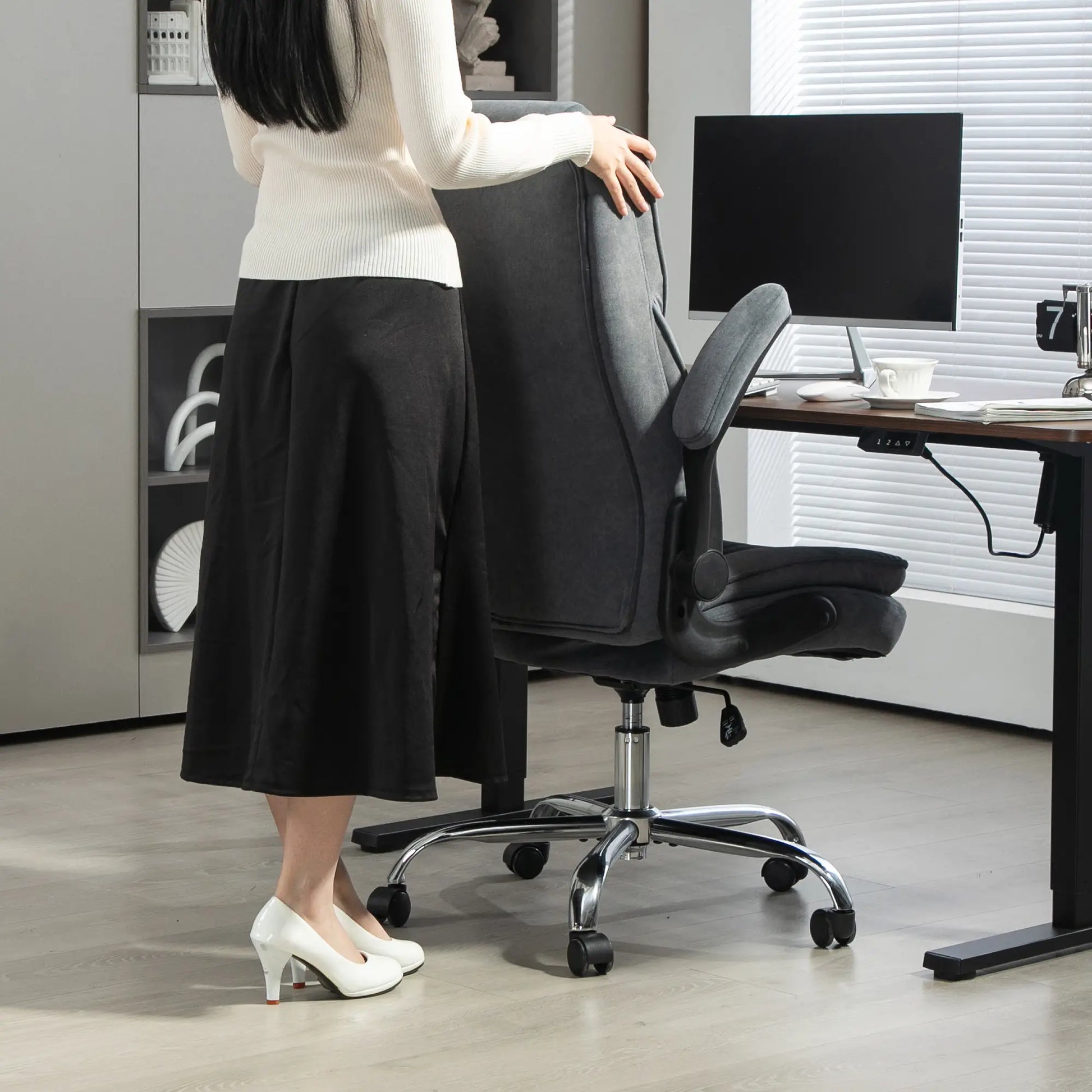 Executive Office Chair, Flip-Up Armrest, Diamond Fabric, Dark Grey Executive & Manager Chairs at Gallery Canada