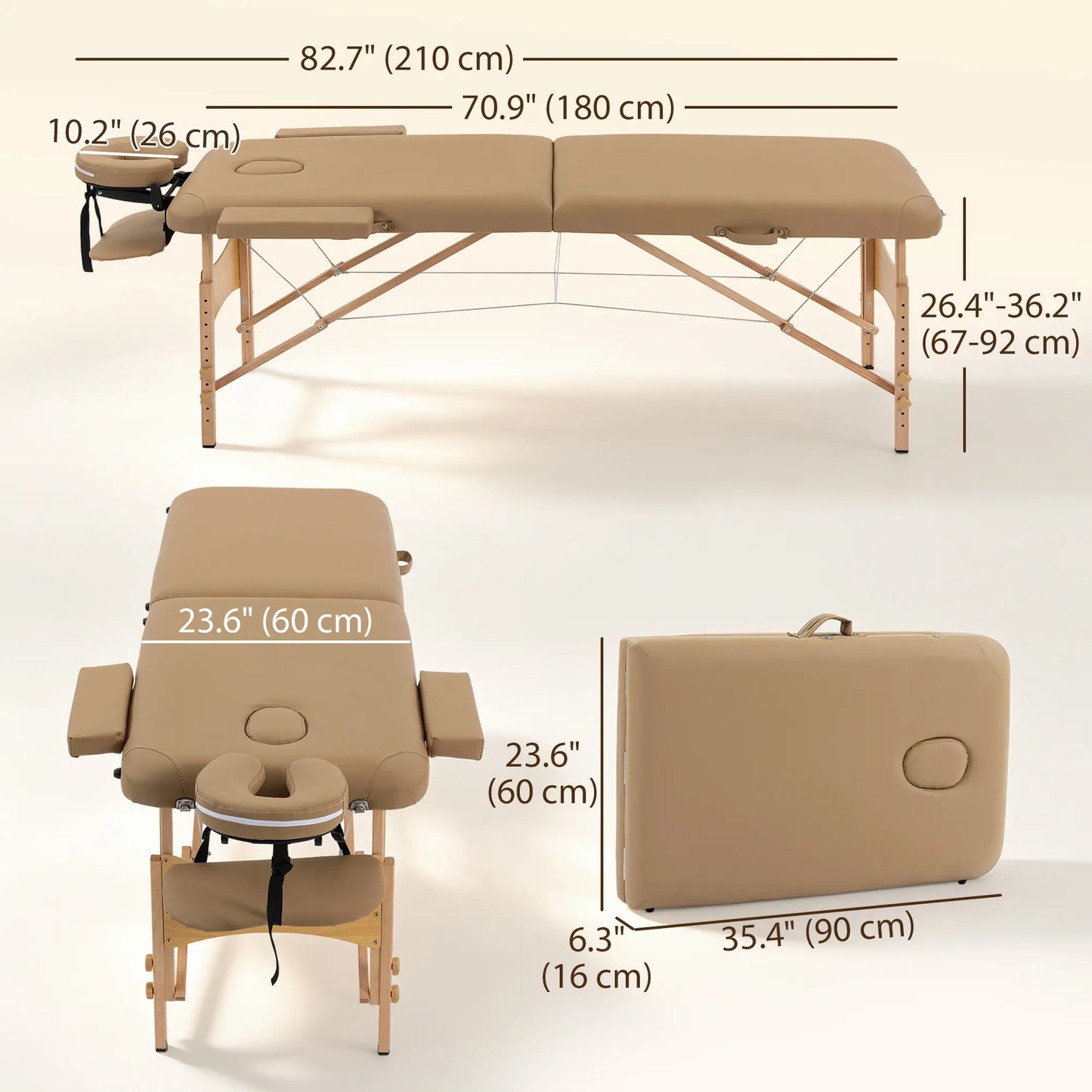 Height Adjustable Professional Salon Spa Facial Couch Bed, Portable Folding Massage Table, Light Brown