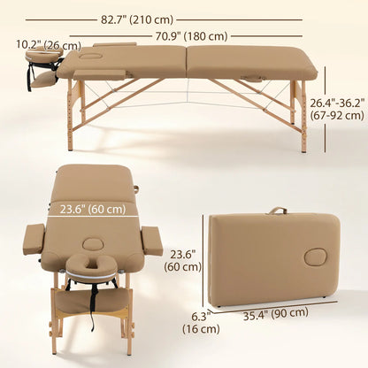Height Adjustable Professional Salon Spa Facial Couch Bed, Portable Folding Massage Table, Light Brown