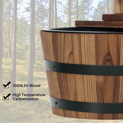 Outdoor Waterfall Fountain, Garden Wood Barrel, Carbonized Water Fountains at Gallery Canada