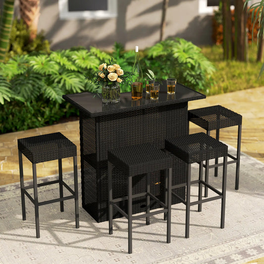 5-Piece Patio Bar Set, Outdoor PE Rattan Table and Chairs, Black Bistro Sets Black at Gallery Canada