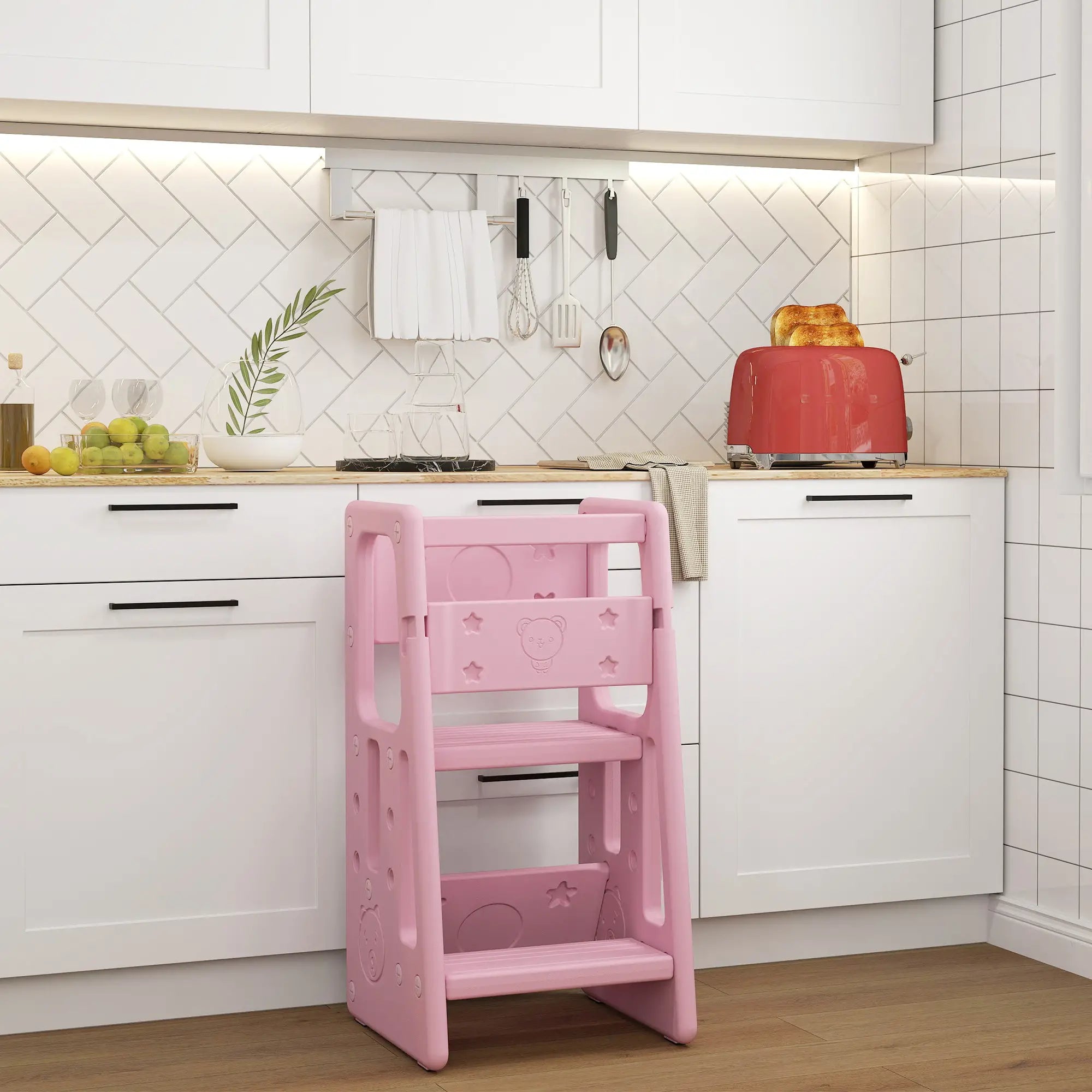 Toddler Kitchen Helper 2 Step Stool, Adjustable Height, Safety Rail, Pink Toddler & Kids Step Stools at Gallery Canada