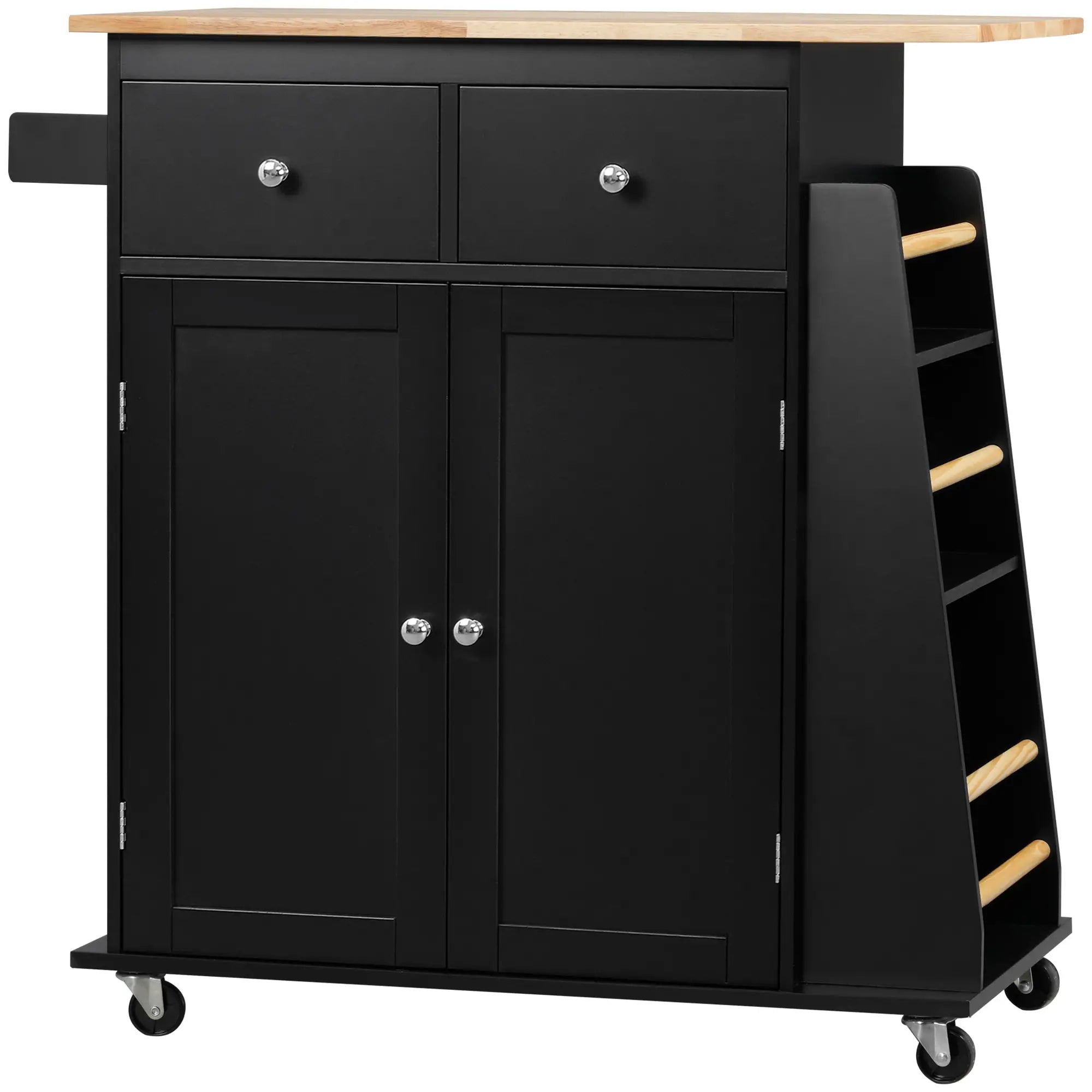 Rolling Kitchen Island Cart, Rubber Wood Top, 3-Tier Spice Rack, Black Kitchen Islands & Kitchen Carts at Gallery Canada