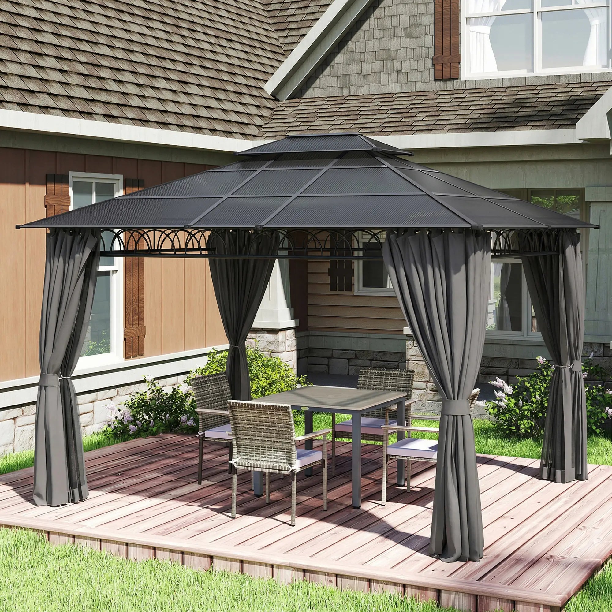 10' x 12' Outdoor Gazebo, Double Roof Hardtop, Polycarbonate Roof, Steel Frame Gazebos at Gallery Canada