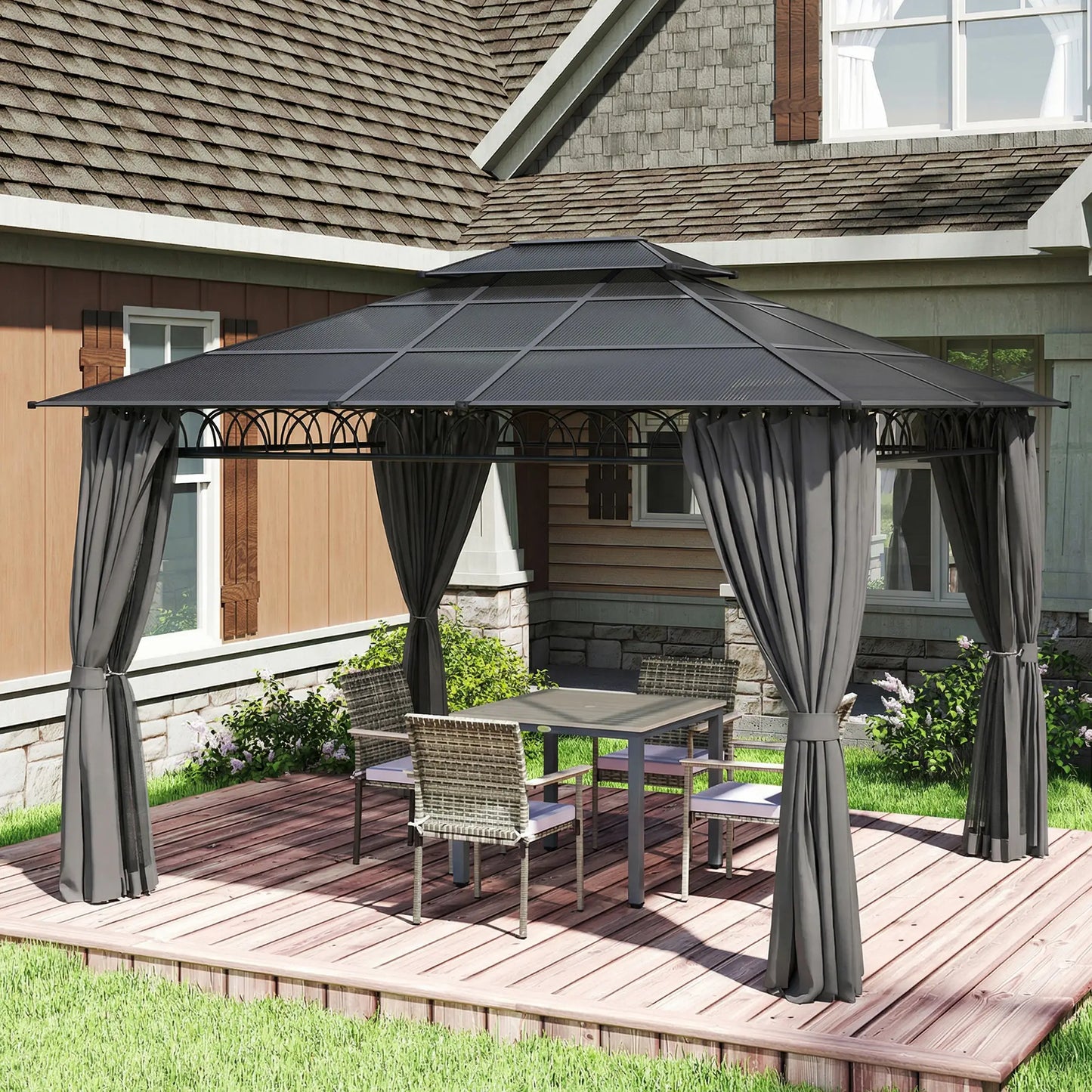 10' x 12' Outdoor Gazebo, Double Roof Hardtop, Polycarbonate Roof, Steel Frame Gazebos at Gallery Canada