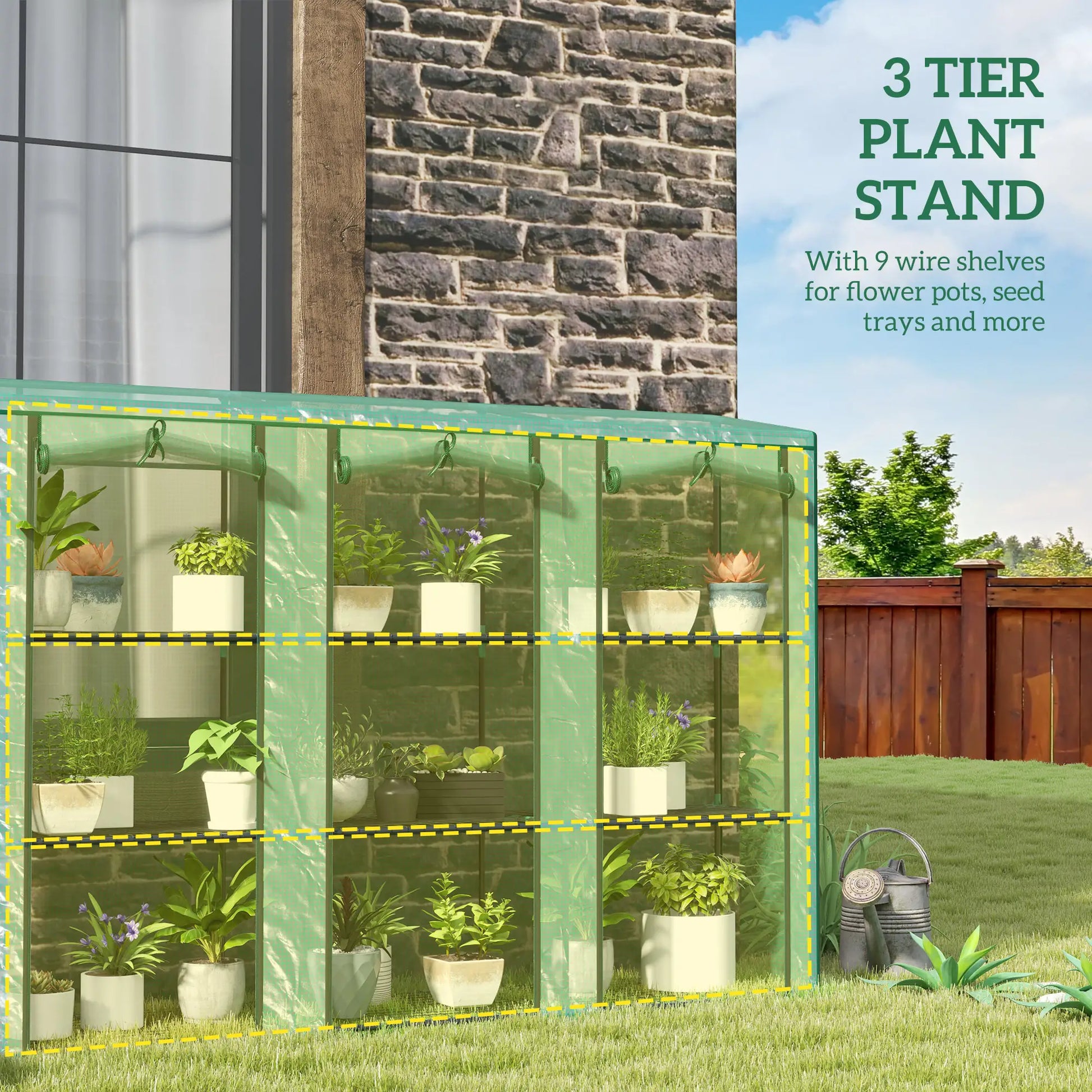 Lean-To Greenhouse, 3 Tier Shelves, 3 Roll-Up Doors, Indoor Outdoor, Green Greenhouses at Gallery Canada