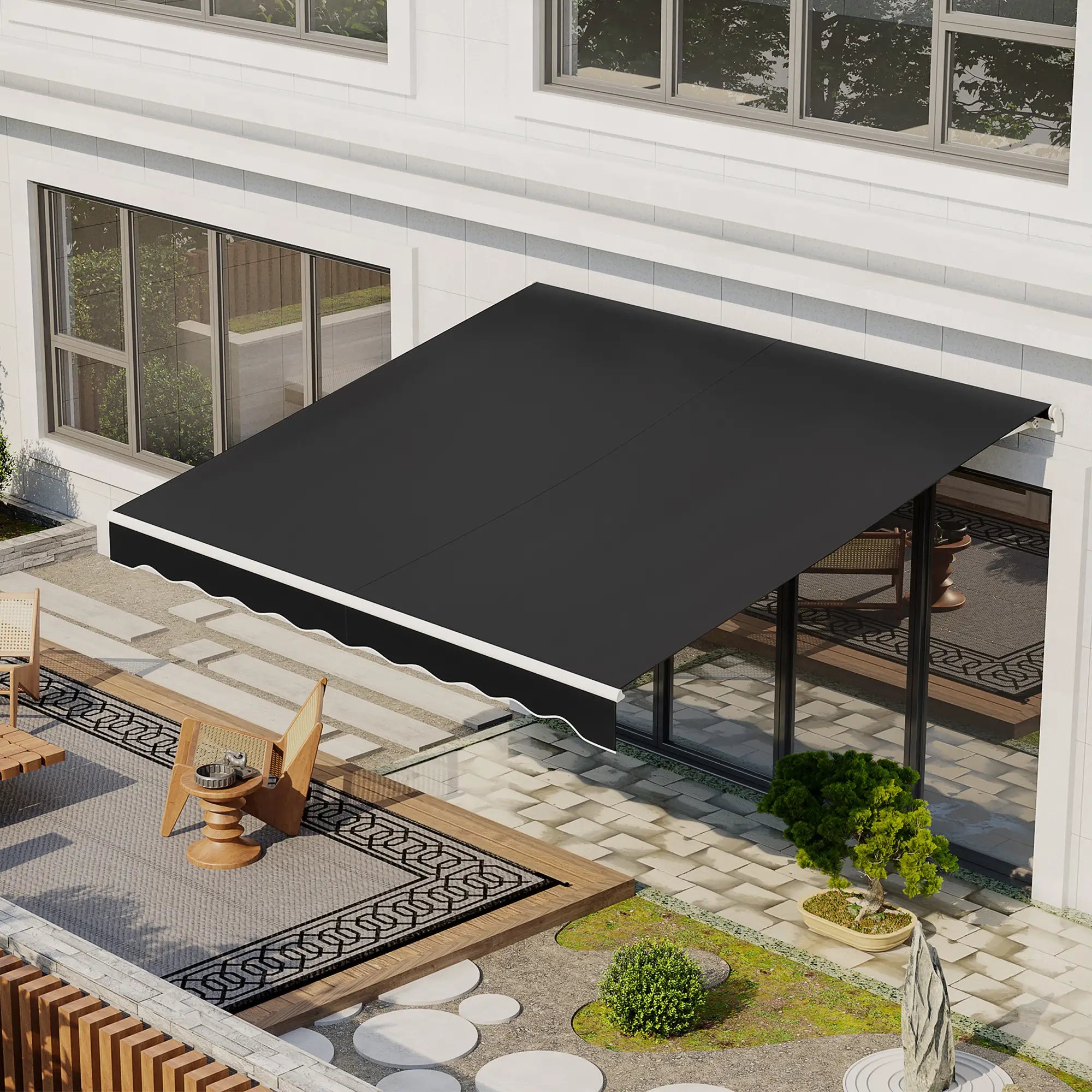 12'x10' Electric Retractable Awning, UV Protection, Black Deck Awnings at Gallery Canada