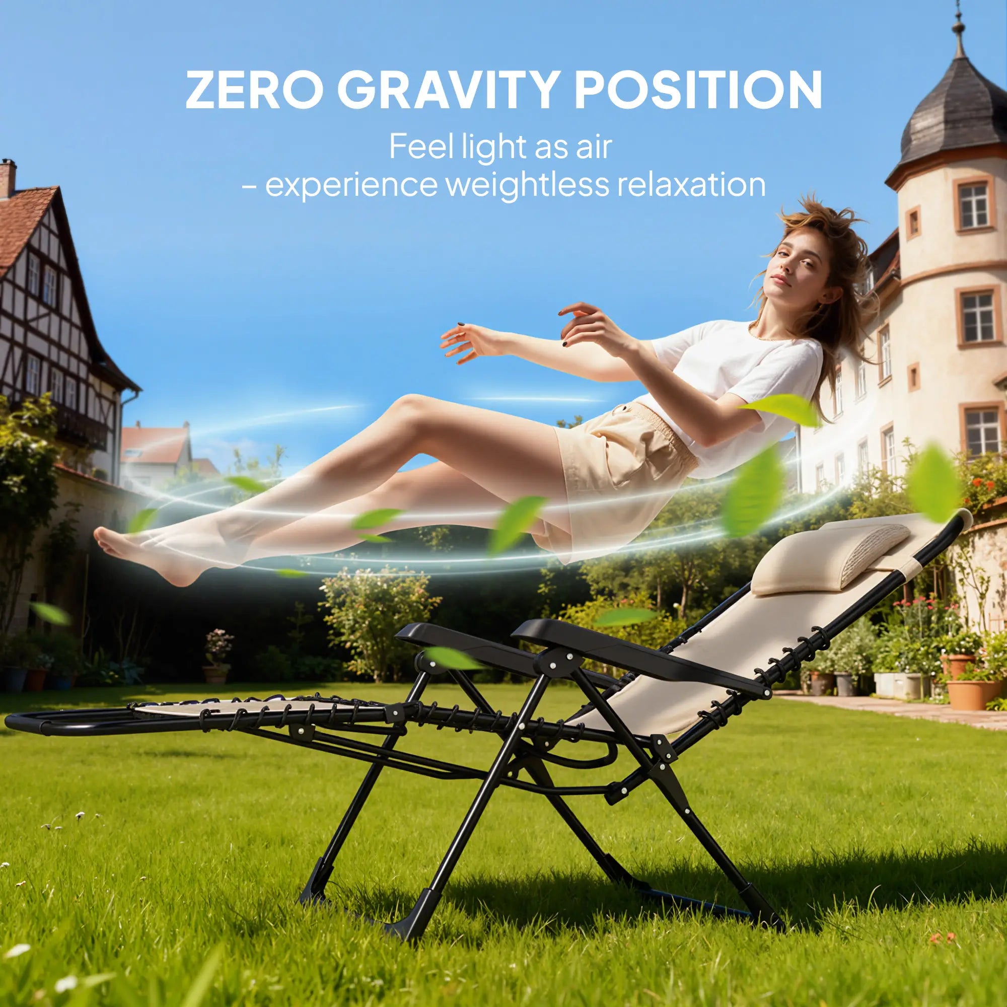 Folding Zero Gravity Chair, 5-Position Adjustable Outdoor Recliner, Beige Lounger Chairs at Gallery Canada