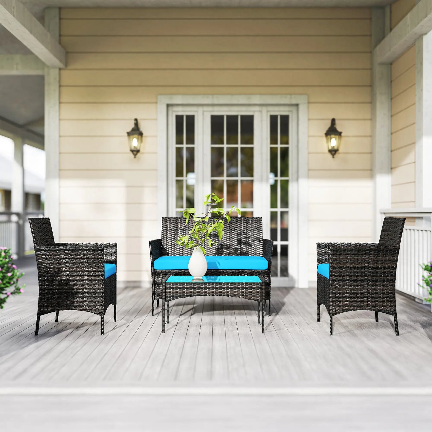 Wicker Outdoor Patio Furniture Set, 4 Pieces, Turquoise Patio Furniture Sets at Gallery Canada
