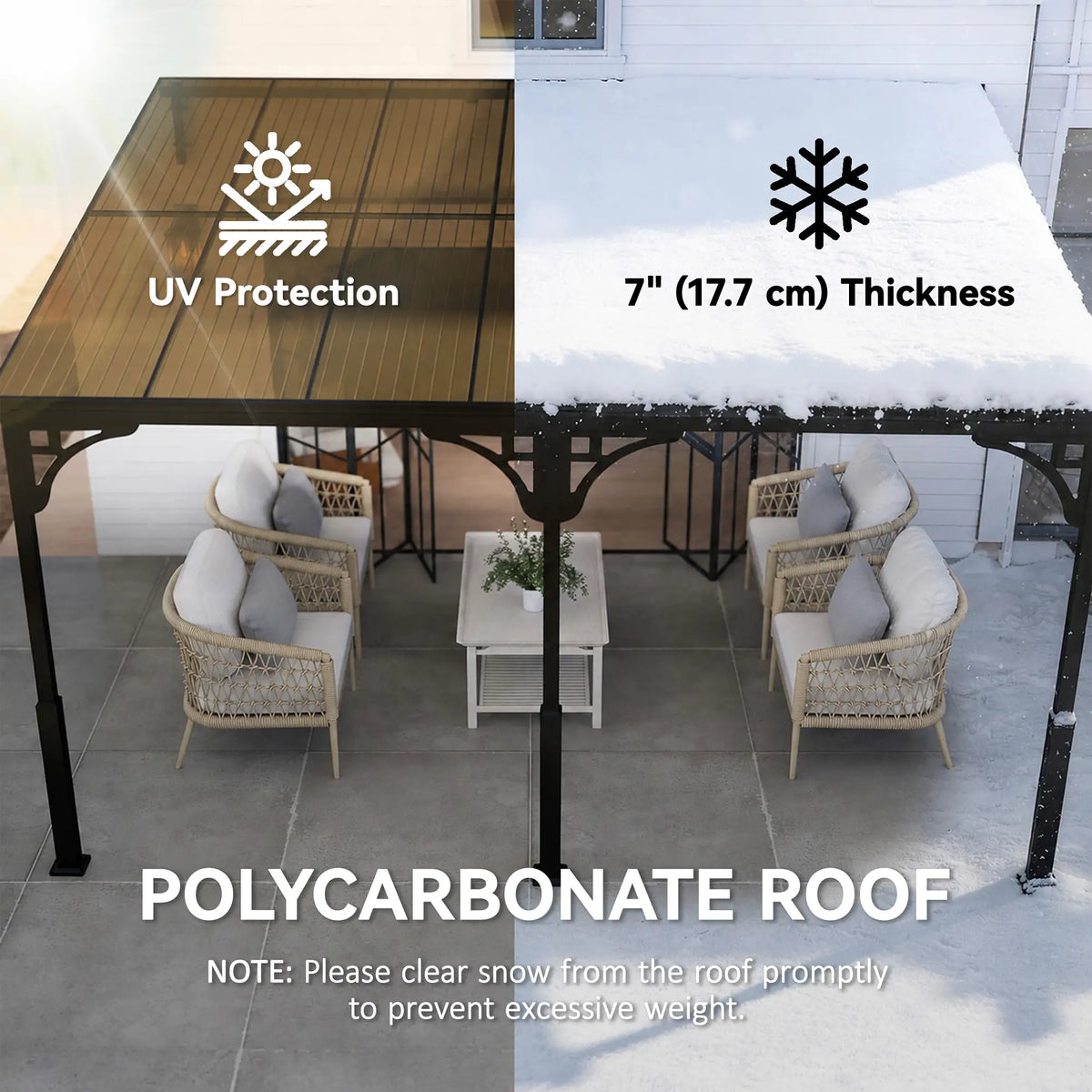 13' x 10' Lean To Gazebo, Hardtop Wall Mounted Pergola, Polycarbonate Roof, Metal-Aluminium Frame Pergolas at Gallery Canada