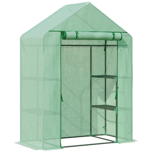 55" x 28" x 75" Walk-in Greenhouse, Portable Garden House, 4 Shelves, PE Cover, Green Walk In Greenhouses Green at Gallery Canada