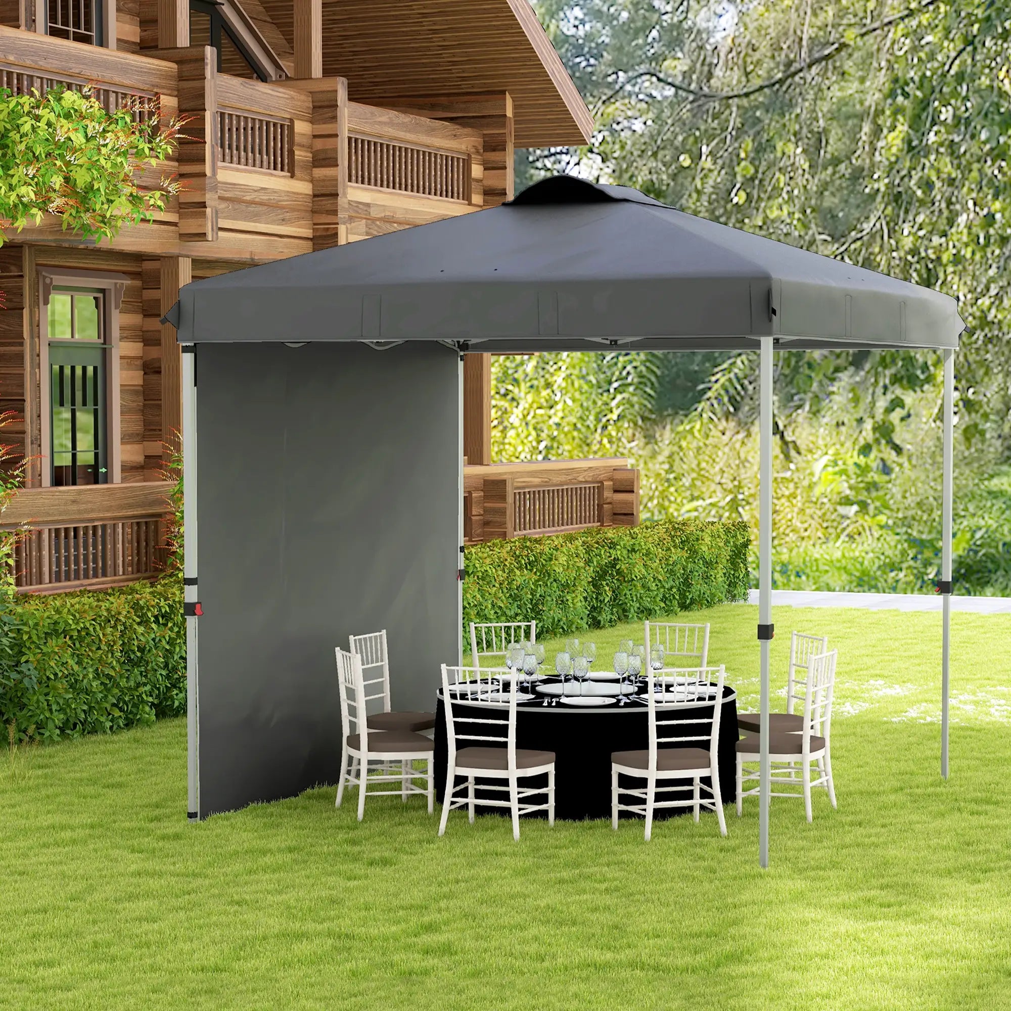 8 x 8 ft Pop Up Canopy, Adjustable Height, Sidewall, Carry Bag, Dark Grey Pop Up Canopies at Gallery Canada