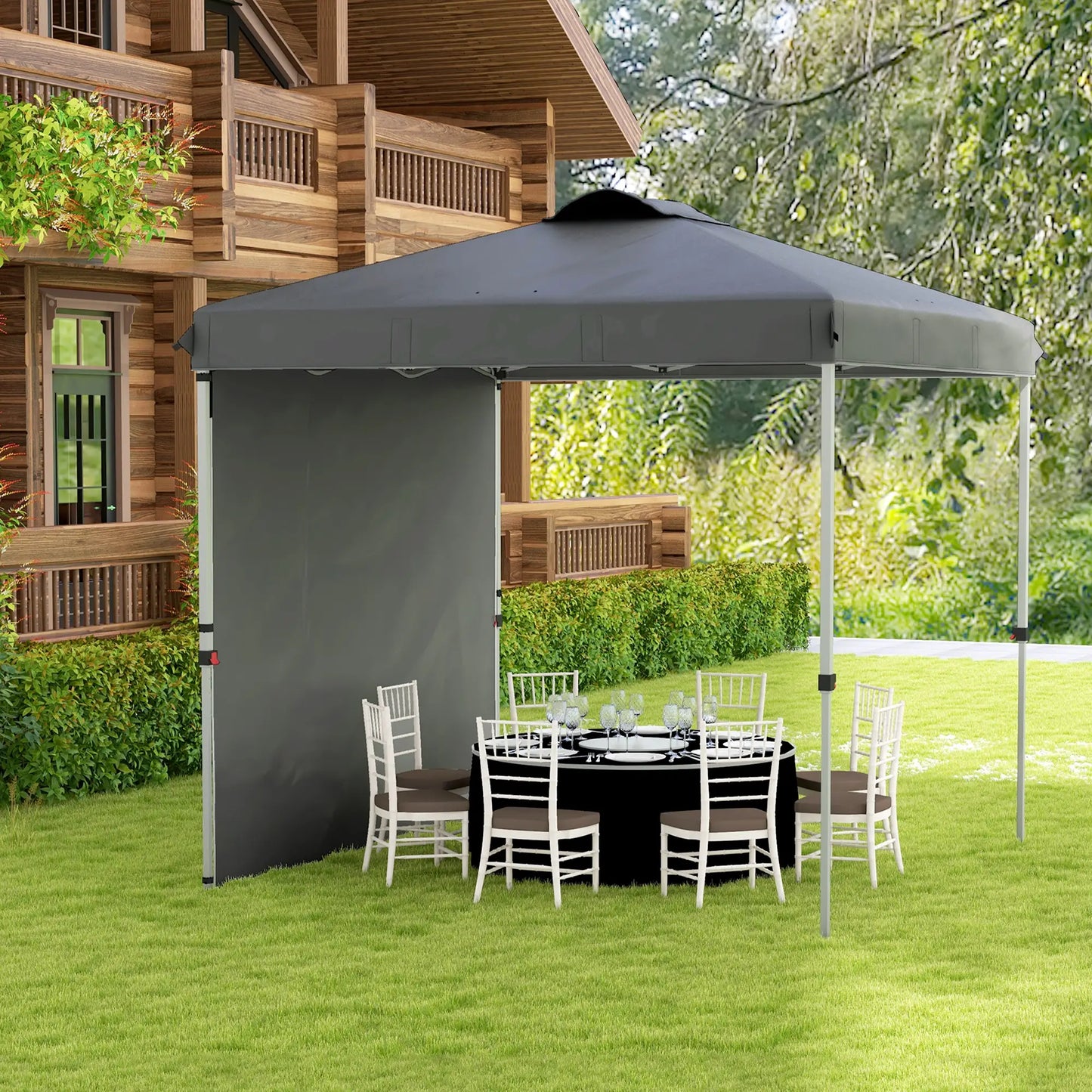 8 x 8 ft Pop Up Canopy, Adjustable Height, Sidewall, Carry Bag, Dark Grey Pop Up Canopies at Gallery Canada