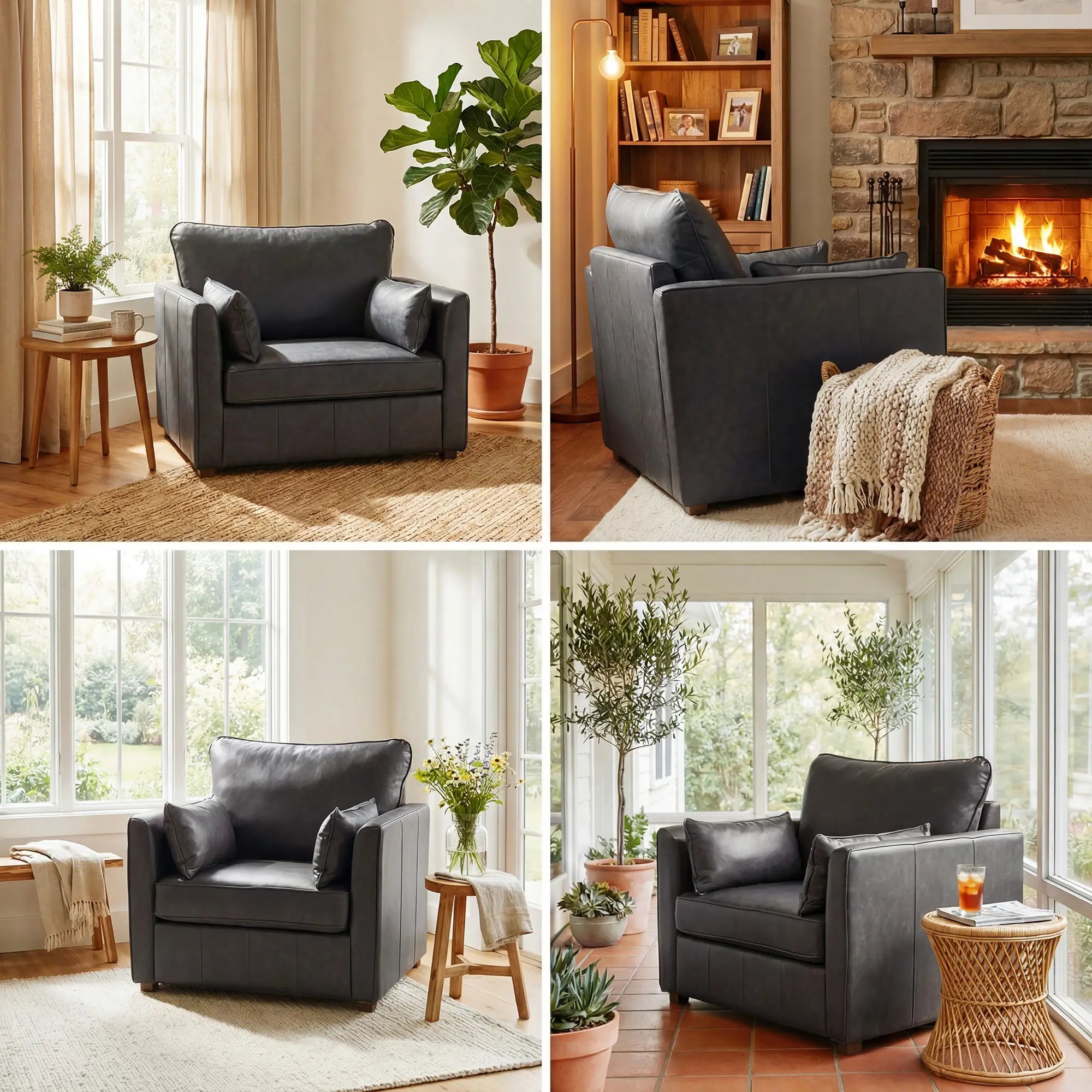 PU Leather Armchair, Wide Seat, Spring Cushion, Rubberwood Legs, Black Single Sofas at Gallery Canada