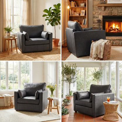 PU Leather Armchair, Wide Seat, Spring Cushion, Rubberwood Legs, Black Single Sofas at Gallery Canada