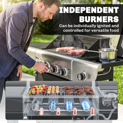 4 Burner Propane Gas Grill, 53,000 BTU, Cast Iron Grates, Wheels, Warming Rack Propane Gas Grills at Gallery Canada
