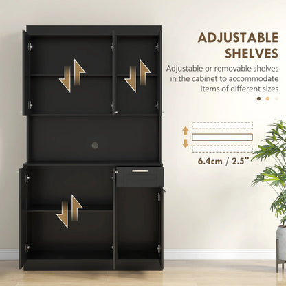 71" Kitchen Pantry Cabinet, Storage Buffet with Hutch, Adjustable Shelves, High Gloss Black, Black Kitchen Pantry Cabinets at Gallery Canada