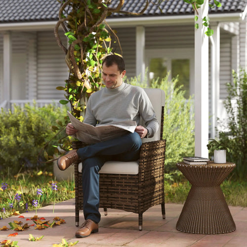 Wicker Outdoor Recliner Chair, Adjustable Backrest With Cushion, Cream White