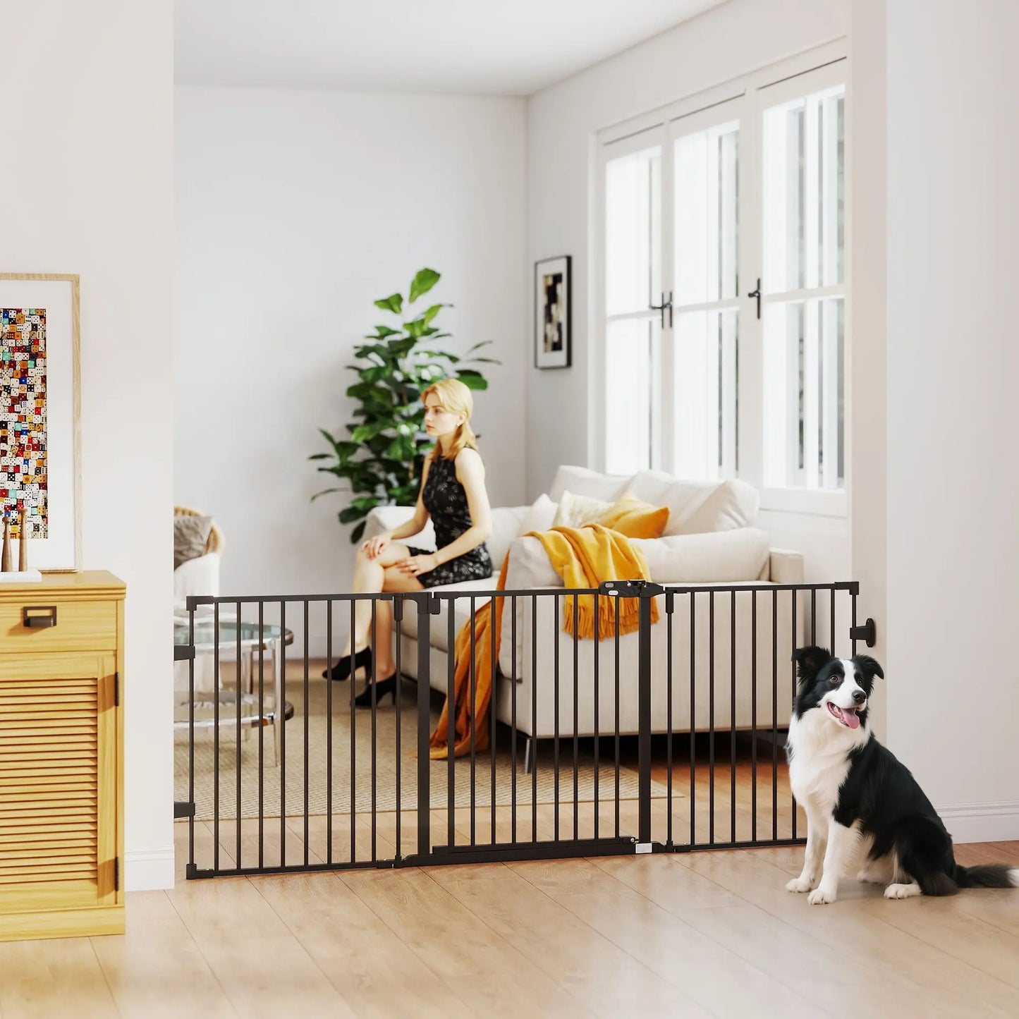 Barrière pour chien pliable avec porte, 3 panneaux en métal pour animal de compagnie, noir