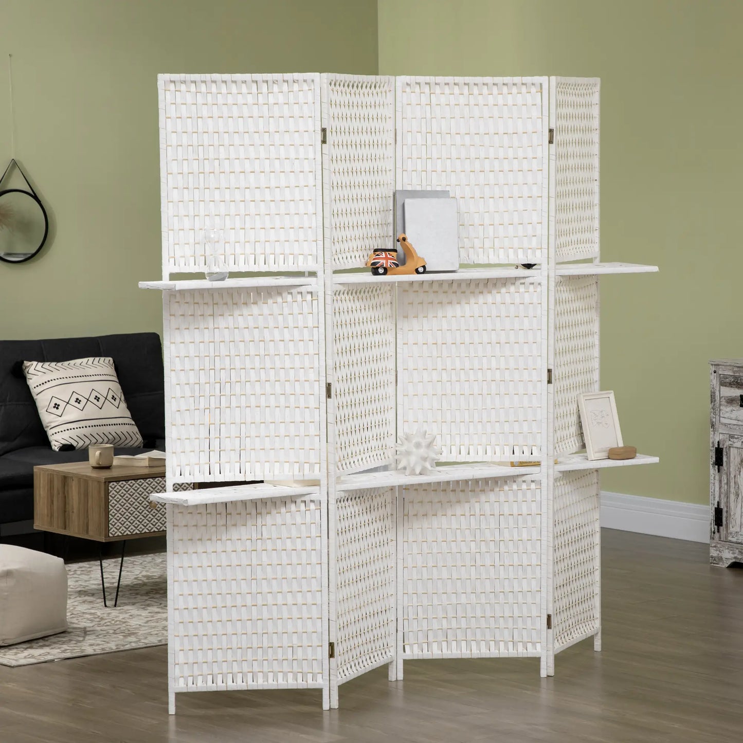 4 Panel Room Divider With Shelves, 6 FT Privacy Screen, White Room Dividers at Gallery Canada
