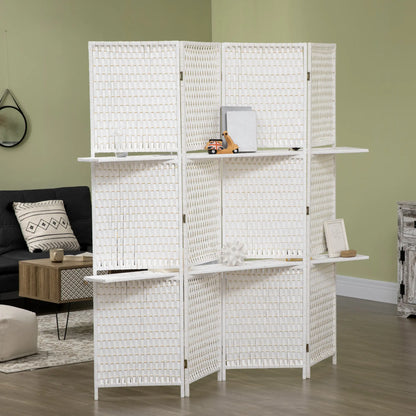 4 Panel Room Divider With Shelves, 6 FT Privacy Screen, White Room Dividers at Gallery Canada
