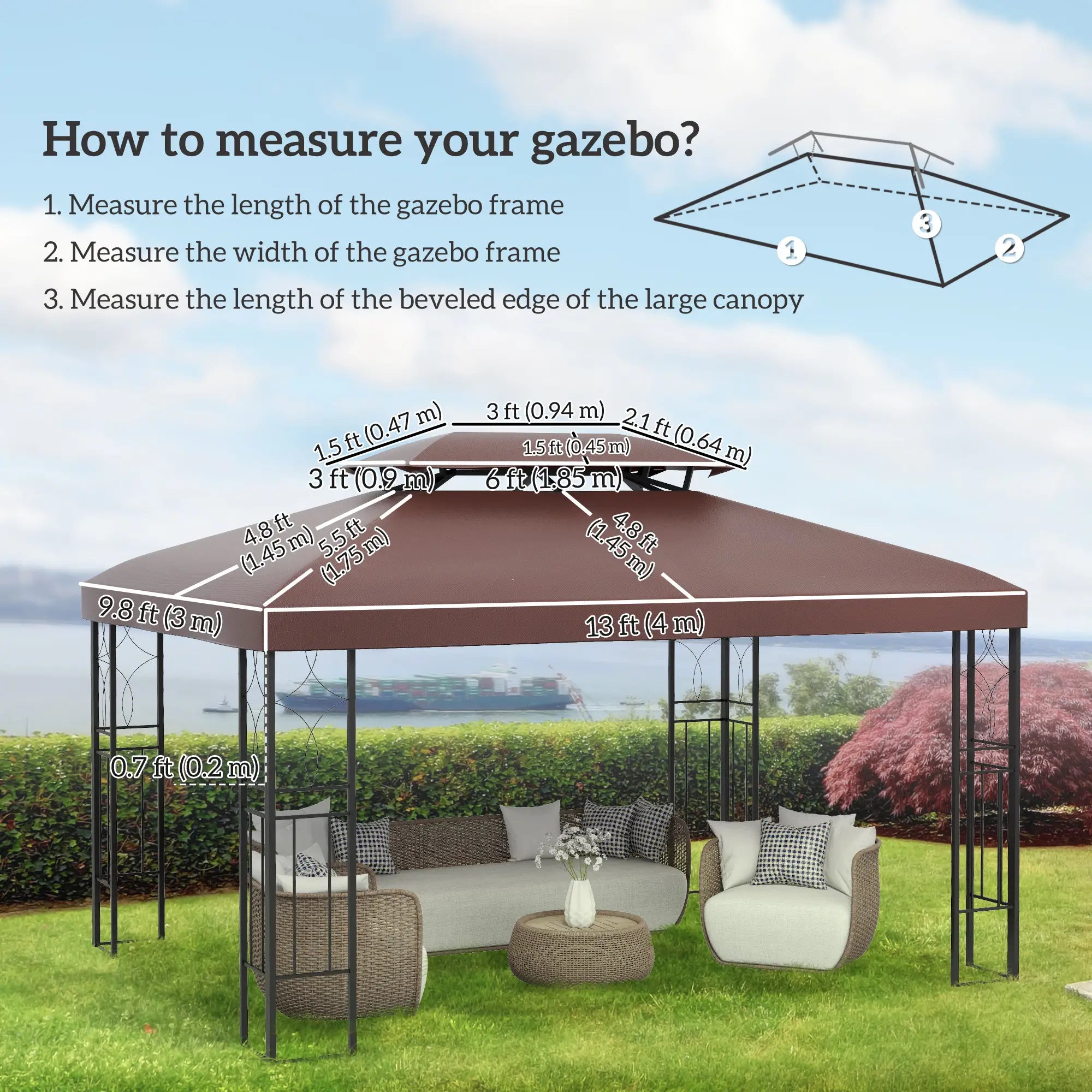 13' x 10' Gazebo Replacement Canopy, 2 Tier Roof, Brown Gazebo Canopy Replacement at Gallery Canada