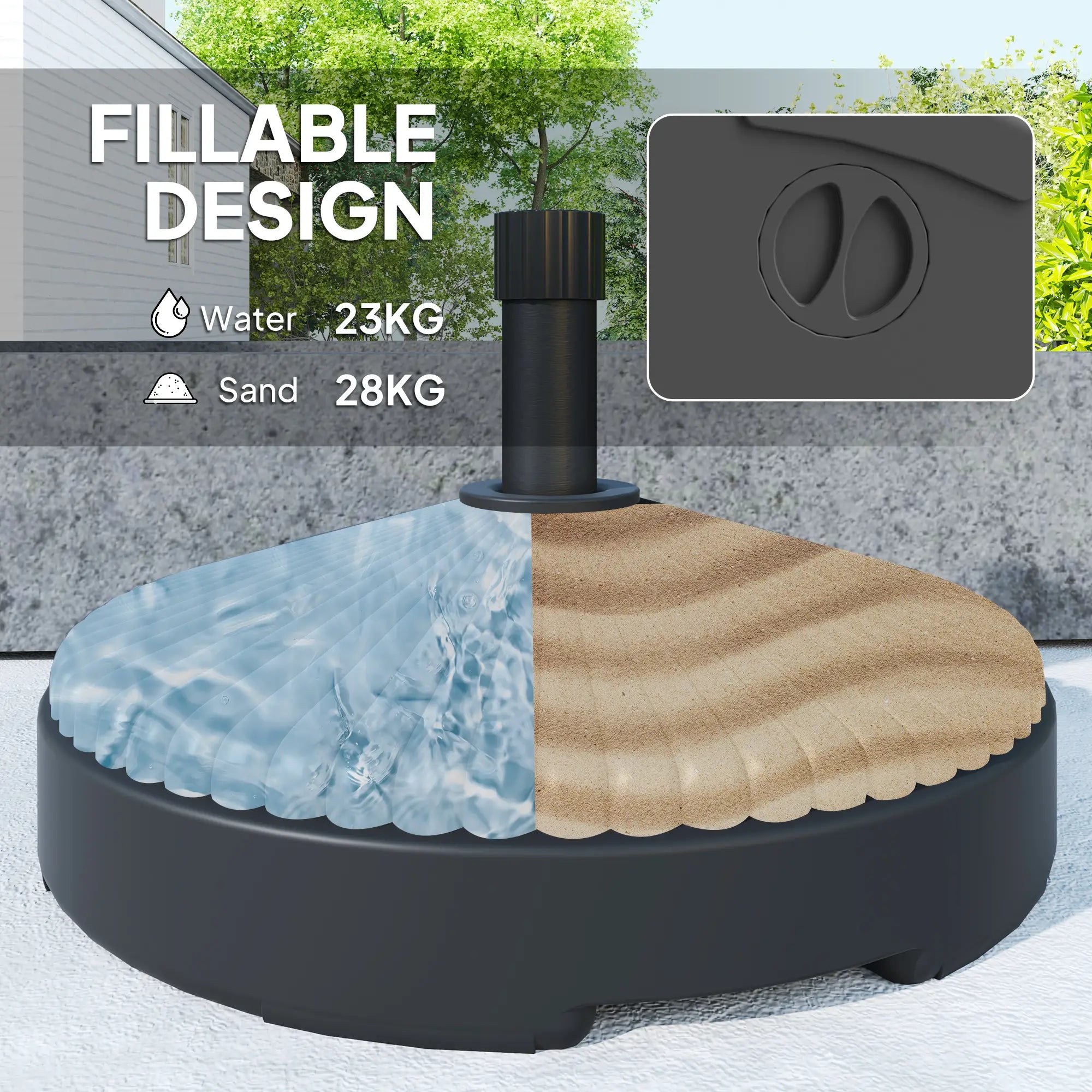 Round Plastic Patio Umbrella Base, 62lbs Sand or 51lbs Water, Black Umbrella Bases at Gallery Canada